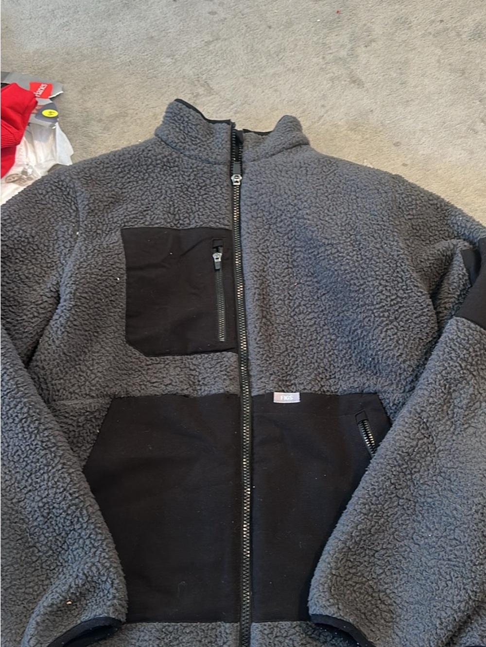 Figs Men's Gray Sherpa Jacket with Black Pocket Panels